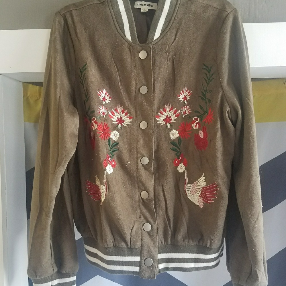 Suede Embroidered Bomber Jacket